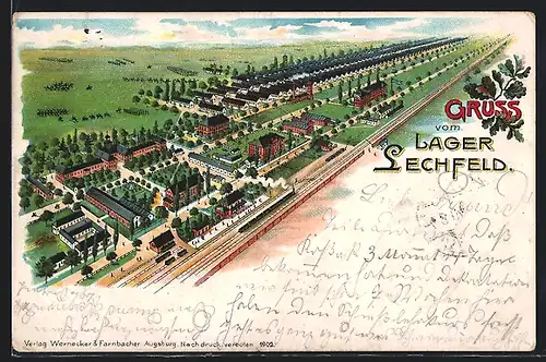 Lithographie Lager Lechfeld, Blick auf das Lager