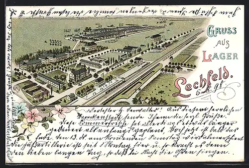 Lithographie Lager Lechfeld, Blick aus der Vogelschau