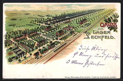Lithographie Lager Lechfeld, Blick auf das Lager