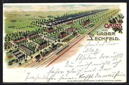 Lithographie Lager Lechfeld, Blick auf das Lager