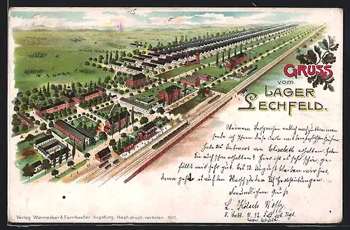 Lithographie Lager Lechfeld, Blick auf das Lager