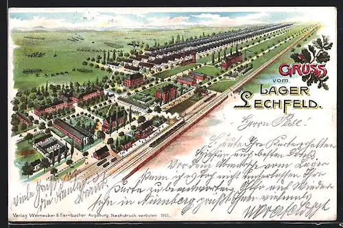 Lithographie Lager Lechfeld, Blick auf das Lager