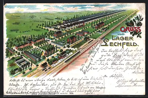 Lithographie Lager Lechfeld, Blick auf das Lager