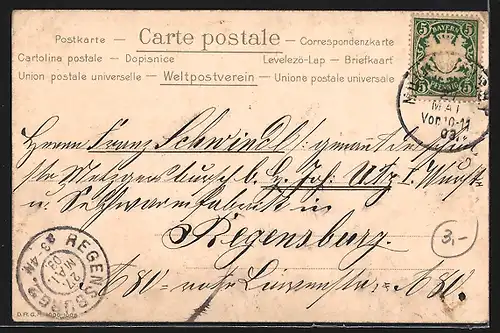 AK München, Prinzregenten-Theater, im Textilimitats-Passepartout