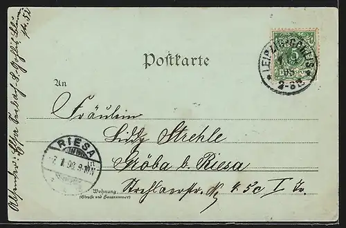 Mondschein-Lithographie Leipzig, Dammweg nach Gohlis, Gellert-Denkmal, Eingang ins Rosenthal