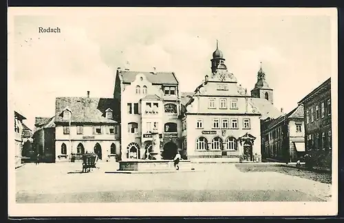 AK Rodach, Marktplatz mit Brunnen