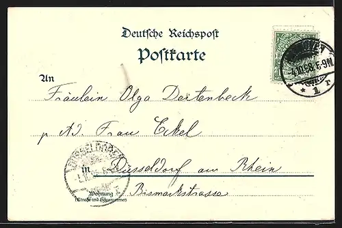 Lithographie Hannover, Ansicht am Hoftheater mit Strassenbahn, Kriegerdenkmal