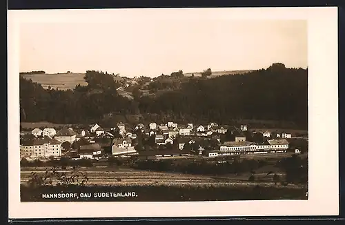 AK Hannsdorf, Gau Sudetenland, Blick auf die Ortschaft