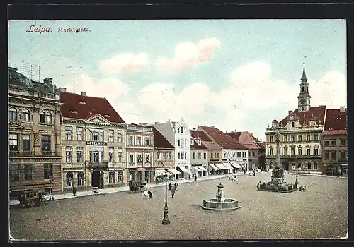 AK Leipa, Marktplatz mit Hotel Ross