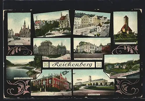 AK Reichenberg, Bahnhof, Infanterie-Kaserne, Heinrichswarte, Theater