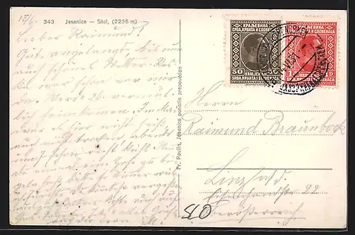 AK Jesenice, Ortsansicht gegen die Berge