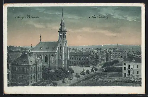 AK Neu Oderberg, Strassenpartie mit Kirche