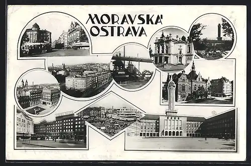 AK Moravska` Ostrava, Motive aus dem Ort, Collage