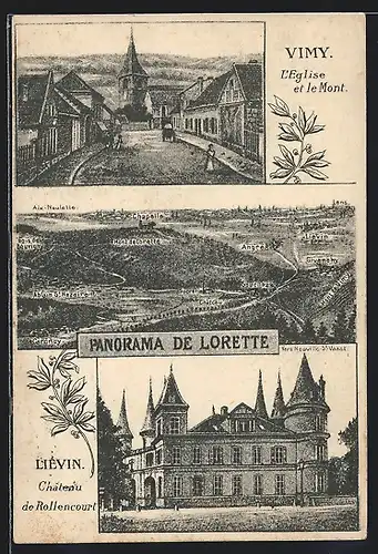 AK Vimy, l'Eglise, Château St. Vaat et le Mont