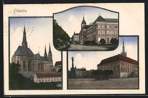 AK Olmütz, Strassenpartie, Ortsplatz, Kirche