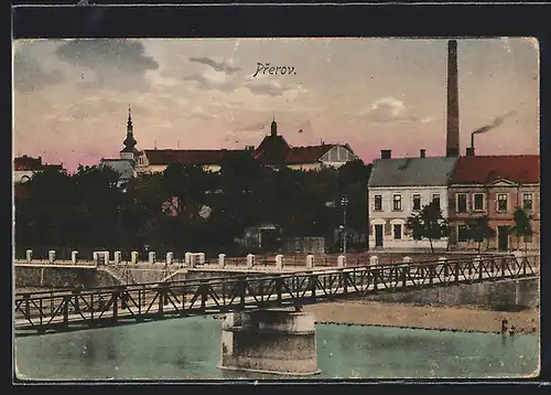 AK Prerov, Uferpartie mit Brücke