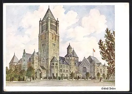 AK Posen / Poznan, Strassenpartie am Schloss