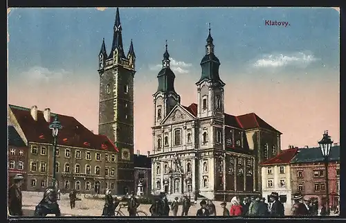 AK Klatovy, Marktplatz mit Kirche