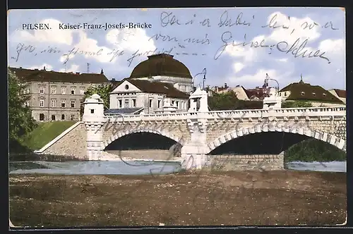 AK Pilsen / Plzen, Kaiser Franz-Josefs-Brücke