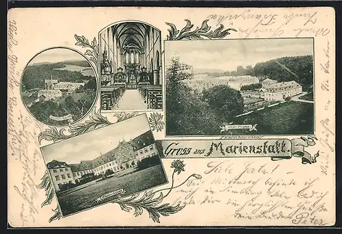 AK Marienstatt, Klosterfassade, Innenansicht der Kirche, Ansicht von der Vroneck