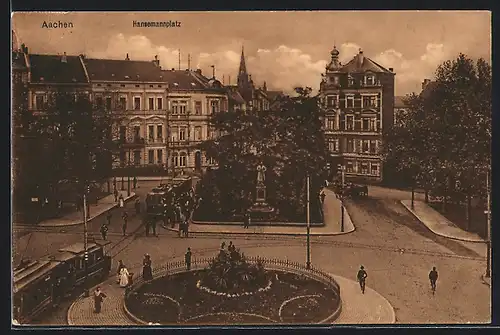 AK Aachen, Der Hansemannplatz mit Strassenbahn