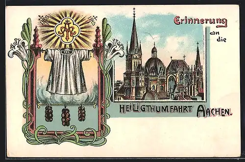 Lithographie Aachen, Heiligthumfahrt 1902, Darstellung vom Dom