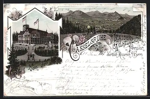 Lithographie Kessenich bei Bonn, Gesamtansicht mit Umgebung, Gasthaus Kasselsruhe