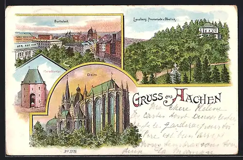 Lithographie Aachen, Burtscheid, Maschiertor, Dom