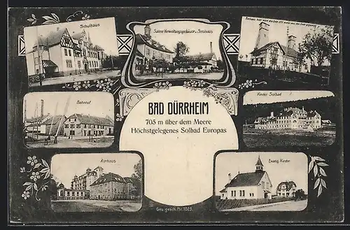 AK Bad Dürrheim, Kinder Solbad, Bahnhof, Kurhaus, Borhaus, Schulhaus