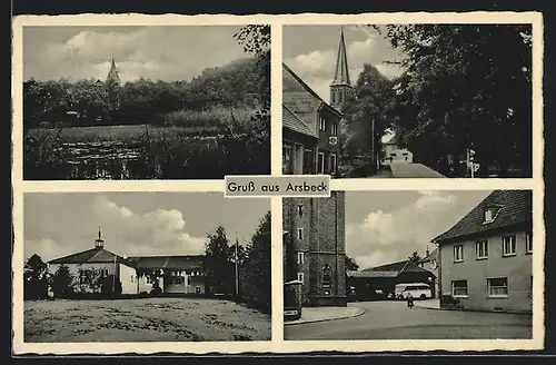 AK Arsbeck, Strassenpartie mit Kirche, Panorama, Ortsansichten
