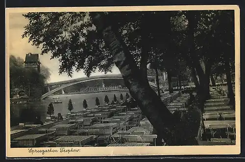 AK Berlin-Treptow, Spreegarten, Gastwirtschaft mit Blick auf die Spree