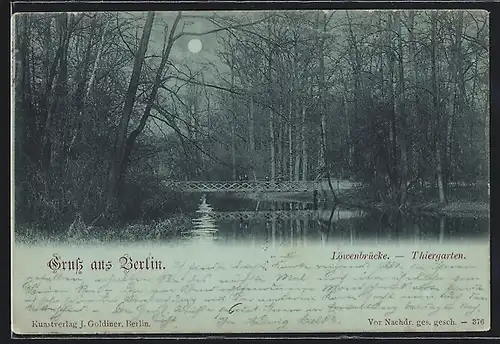 Mondschein-AK Berlin-Tiergarten, Löwenbrücke im Thiergarten