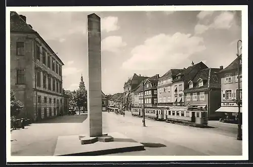 AK Durlach, Die Pfinztalstrasse mit Strassenbahn