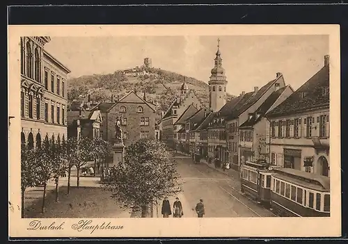 AK Durlach, Strassenbahn auf der Hauptstrasse