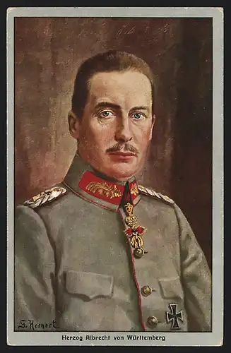 Künstler-AK Porträt des Herzogs Albrecht von Württemberg in Uniform mit Eisernem Kreuz