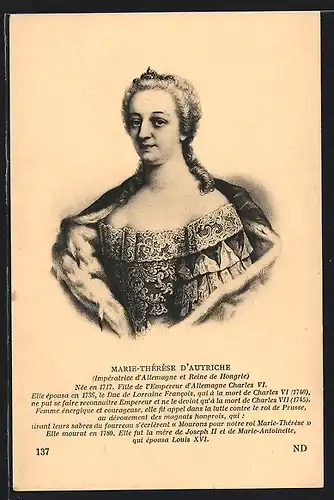 Künstler-AK Portrait Marie-Thérèse D` Autriche