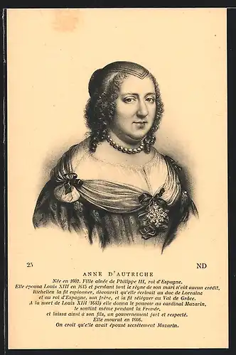 Künstler-AK Porträt der Anne von Österreich