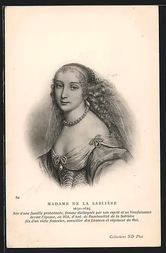 AK Portrait von Marguerite de la Sablière, französische Gelehrte