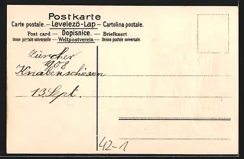 Lithographie Amriswil, 56. Thurgauisches Kantonalsängerfest 1907, Helvetia mit Wappenschild