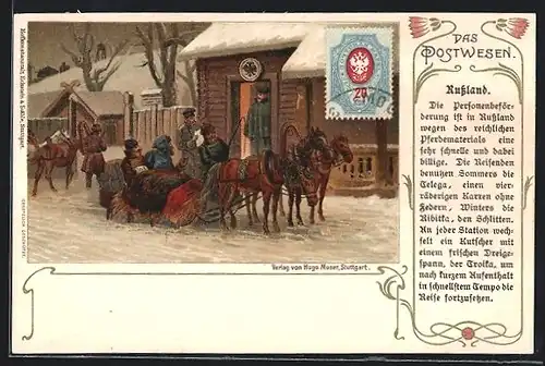 AK Schlitten-Gespann der russischen Post