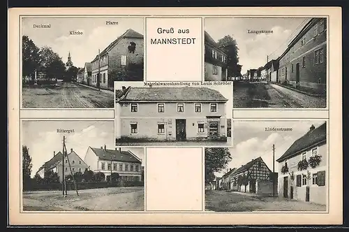 AK Mannstedt, Langestrasse, Kirche, Pfarre, Denkmal, Rittergut, Lindenstrasse
