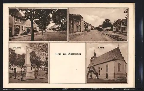 AK Olbersleben, Denkmal und Kirche, Strassenpartien