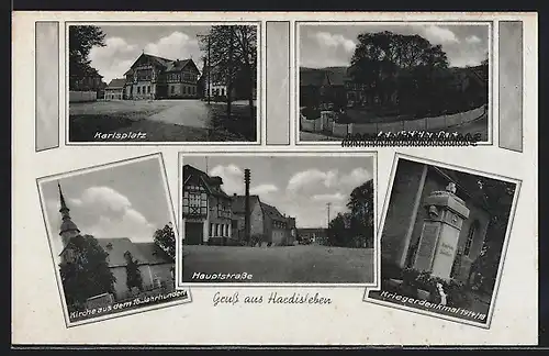 AK Hardisleben, Hauptstrasse, Karlsplatz, Park, Kriegerdenkmal 1914 /18