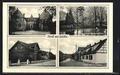 AK Schilfa, Schloss-Eingang, Schlosspark, Ober-Dorfstrasse