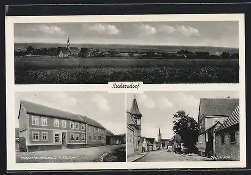 AK Rudersdorf, Materialwarenhandlung A. Stüber, Totalansicht, Dorfstrasse