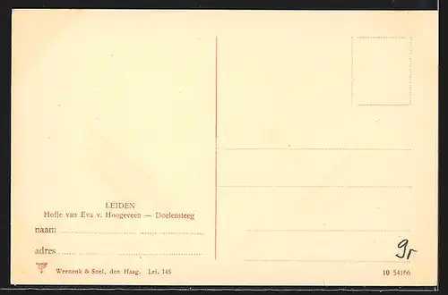 AK Leiden, Hofje van Eva v. Hoogeveen, Doelensteeg