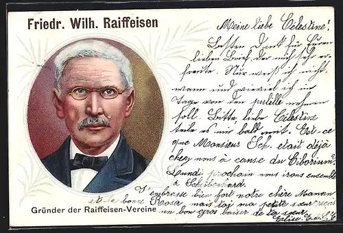 Lithographie Friedr. Wilh. Raiffeisen, Gründer der Raiffeisen-Vereine