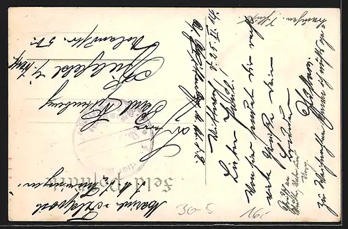 Künstler-AK Adieu sie, und schreiben sie mal!, russischer Kavallerist flüchtet vor deutschen Infanteristen