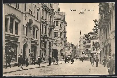 AK Basel, Ortspartie an der Freienstrasse