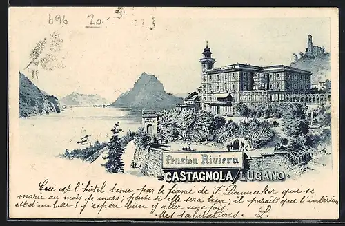 Lithographie Castagnola /Lugano, Pension Riviera
